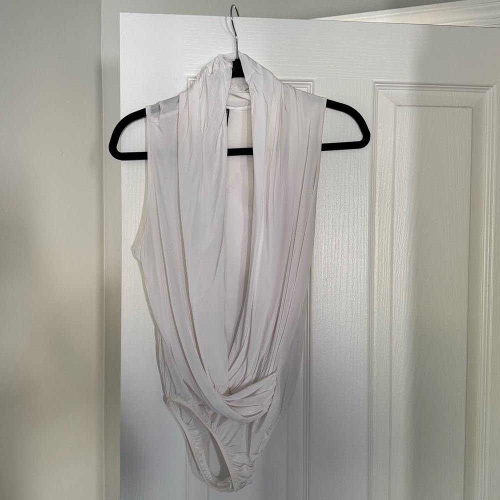 Marciano plunging White Drape Bodysuit